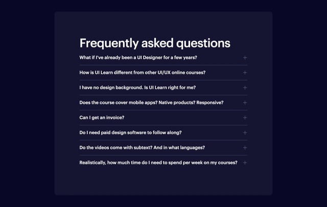 UI Learn FAQ Accordion Preview