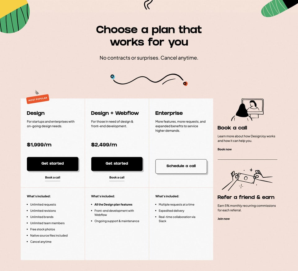 Pricing Table section on Designjoy section design