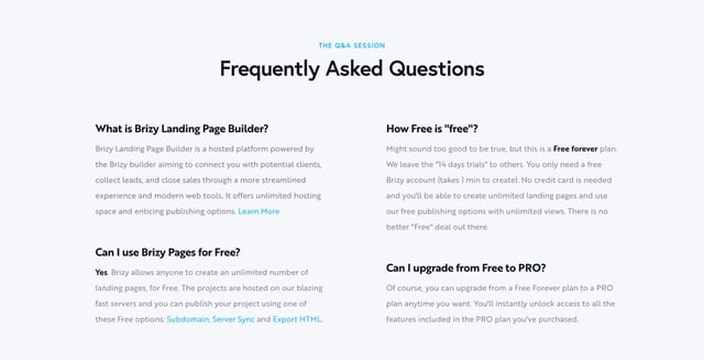 Brizy Cloud FAQ Grid Preview