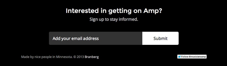 Newsletter section on Amp – Websites for Musicians section design