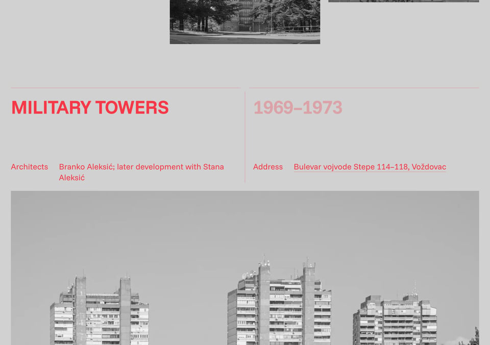 Timeline section on Architecture of Socialist-Era Belgrade section design
