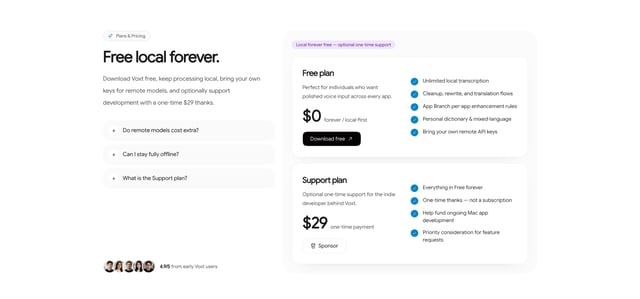 Voxt Pricing Table Preview