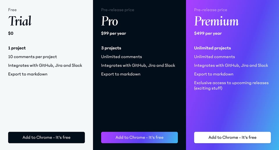 Pricing Table section on Greenlight section design