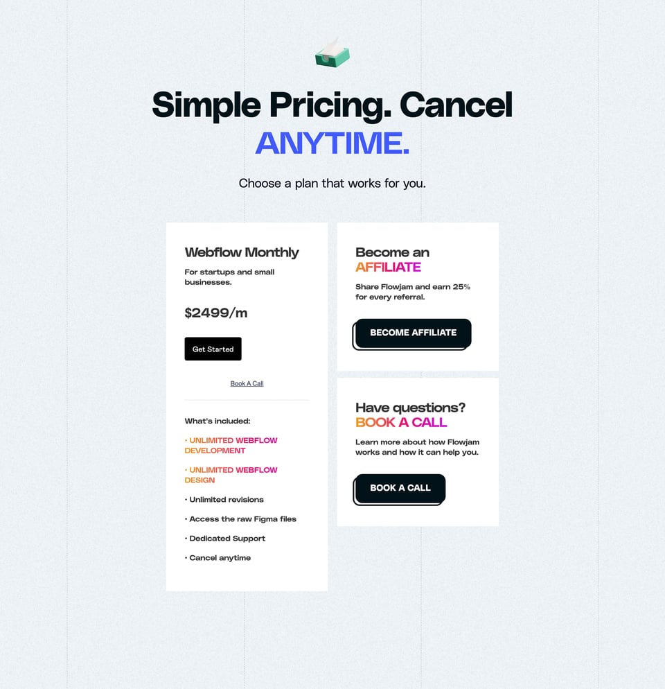 Pricing Table section on Flowjam section design