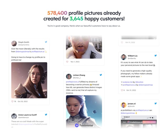 AI Profile Picture Generator Testimonial Tweets Preview