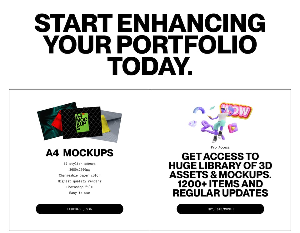 Pricing Table section on A4 Paper Mockups section design
