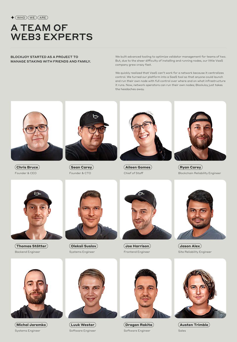 Team section on BlockJoy section design