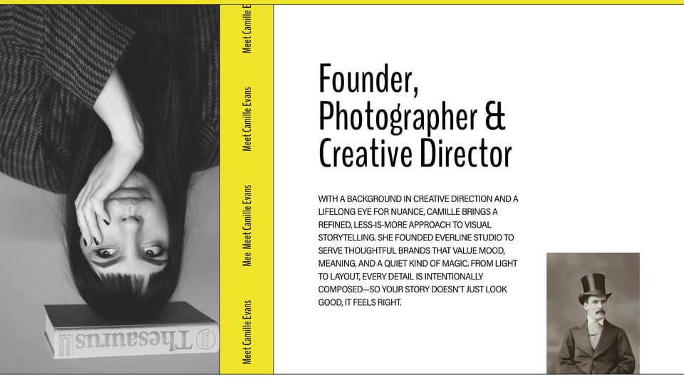 Biography section on Everline Studio section design