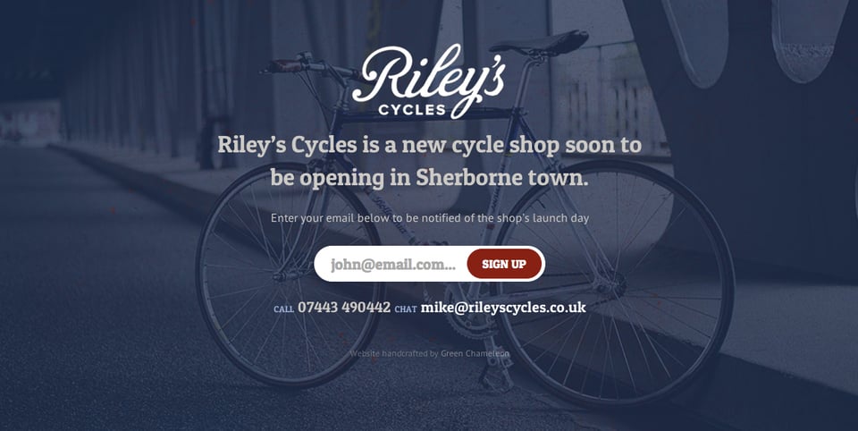 Waitlist or Beta Sign Up section on Riley’s Cycles section design