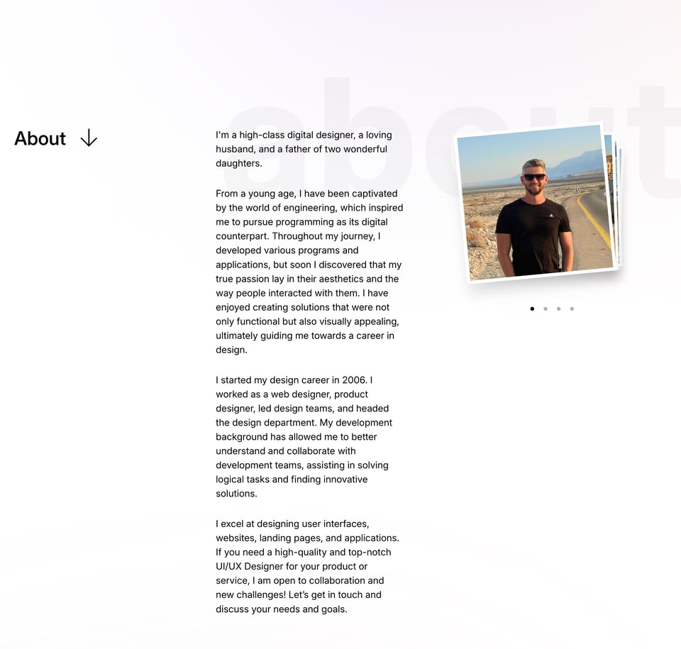 Biography section on Serge Tiutyk section design