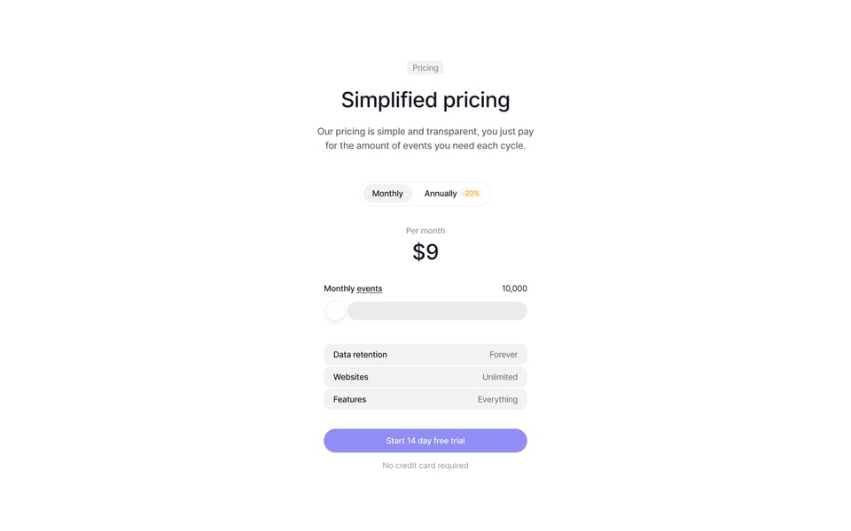 Pricing Table section on Visitors section design