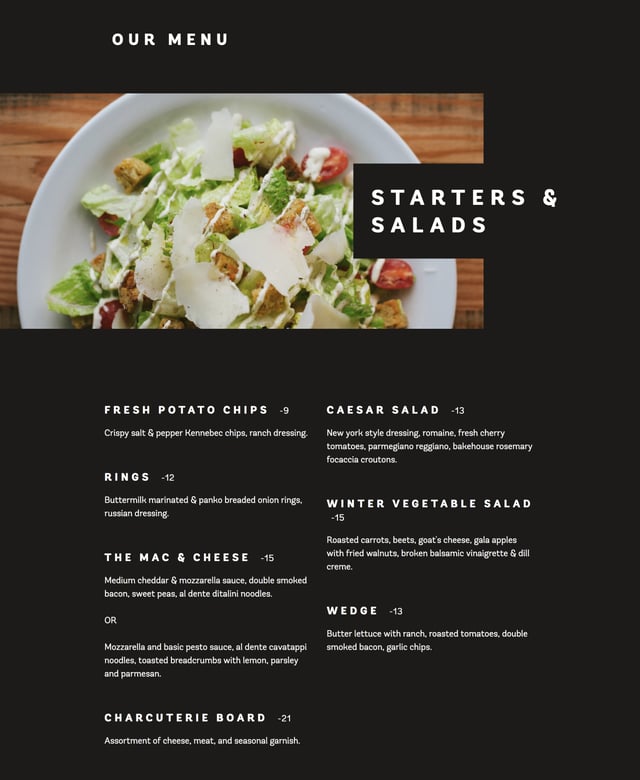 Duft & Co Brickhouse Food & Drinks Menu Preview