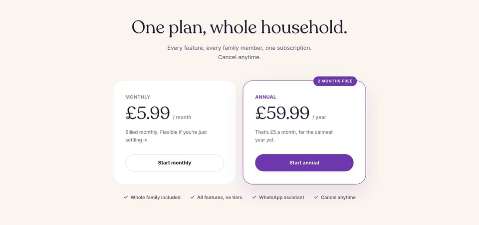 Pricing Table section on Housemait section design