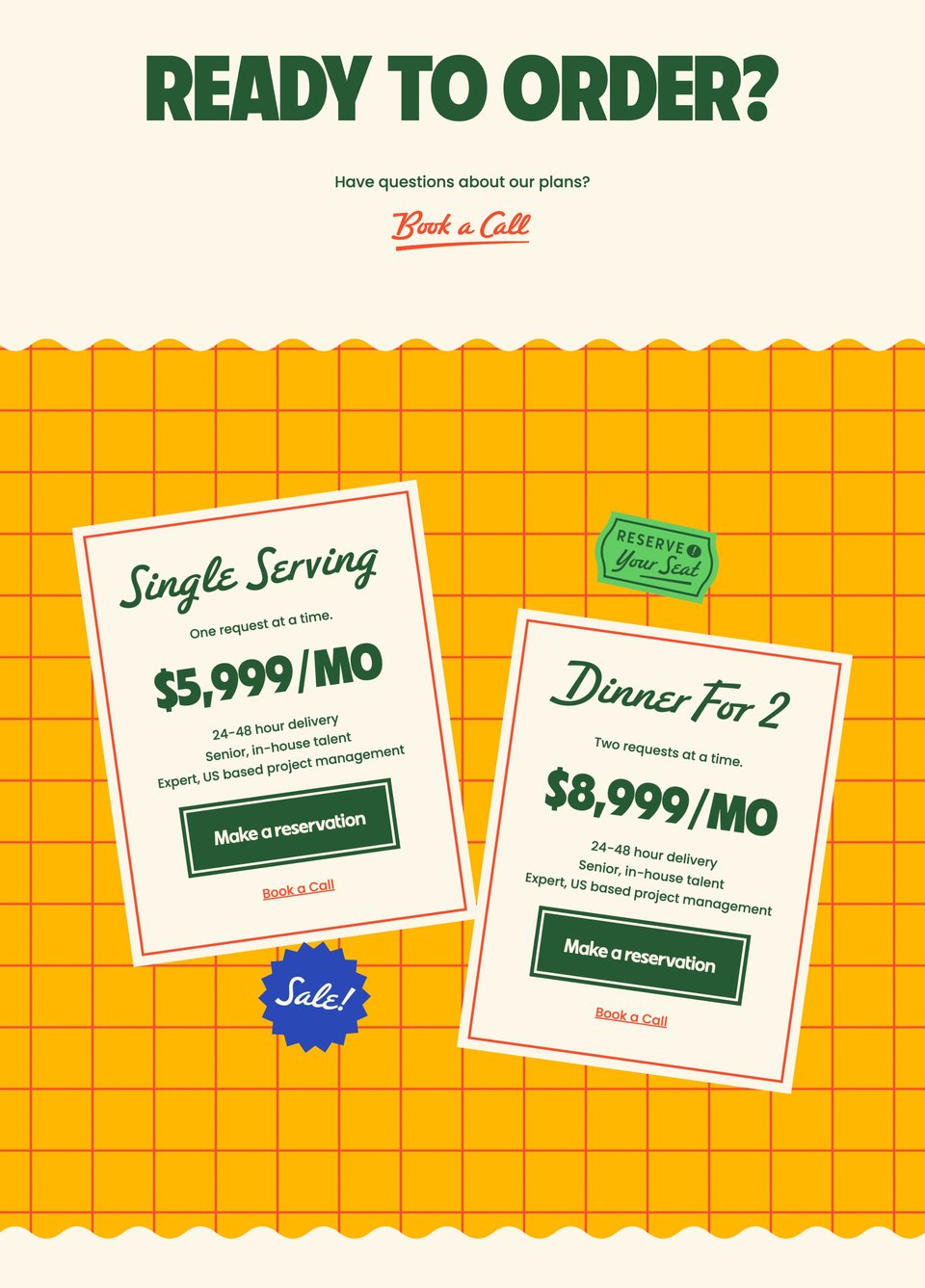 Pricing Table section on Bitesized section design
