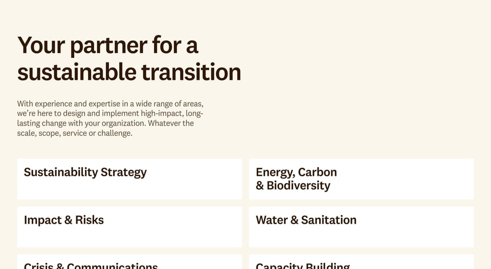 Services List section on The Equator Company section design