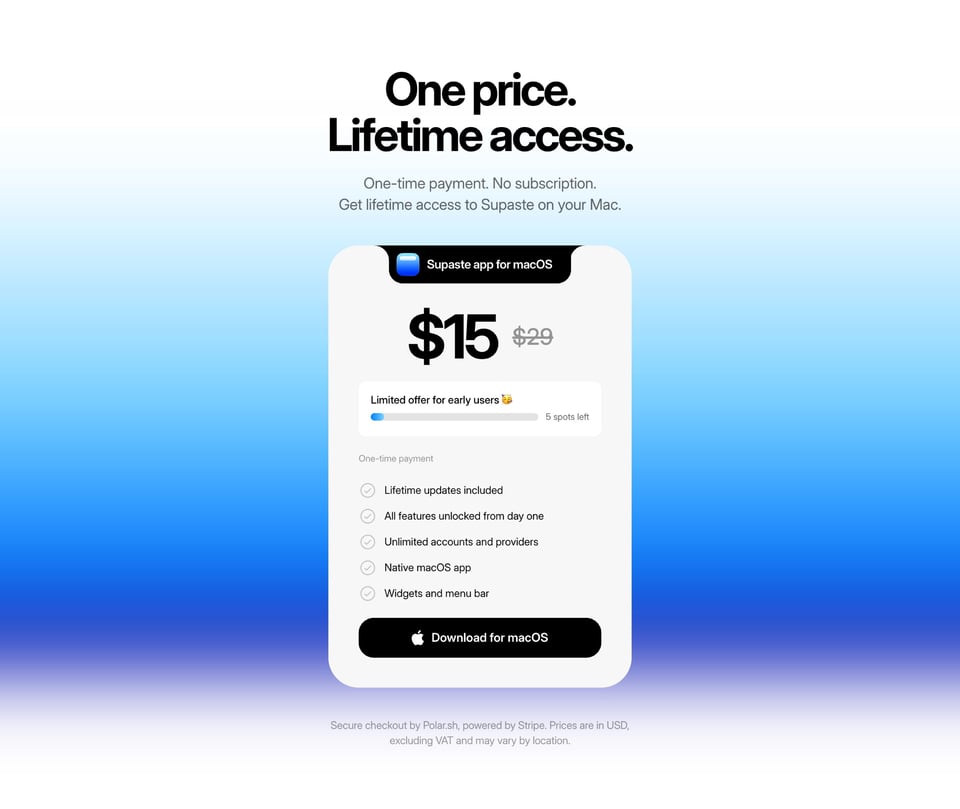 Pricing Table section on Supaste section design
