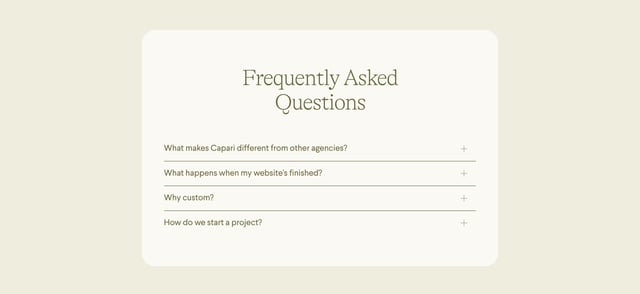 Capari Websites FAQ Accordion Preview