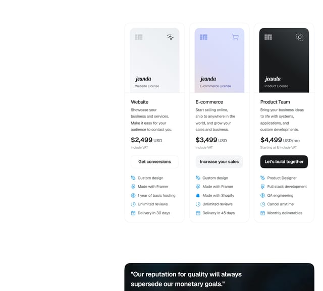 Jeanda Pricing Section
