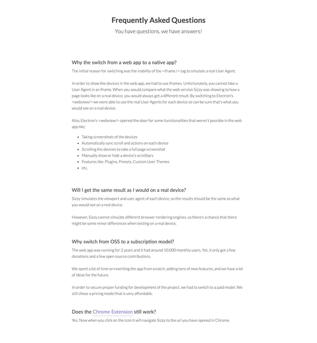 Sizzy FAQ Grid Preview