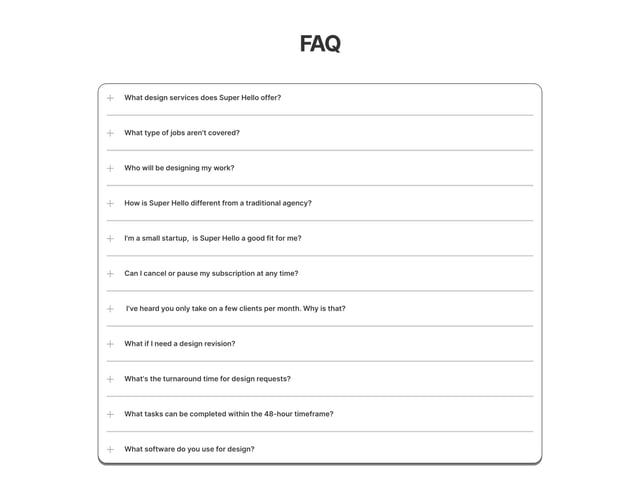 Super Hello FAQ Accordion Preview