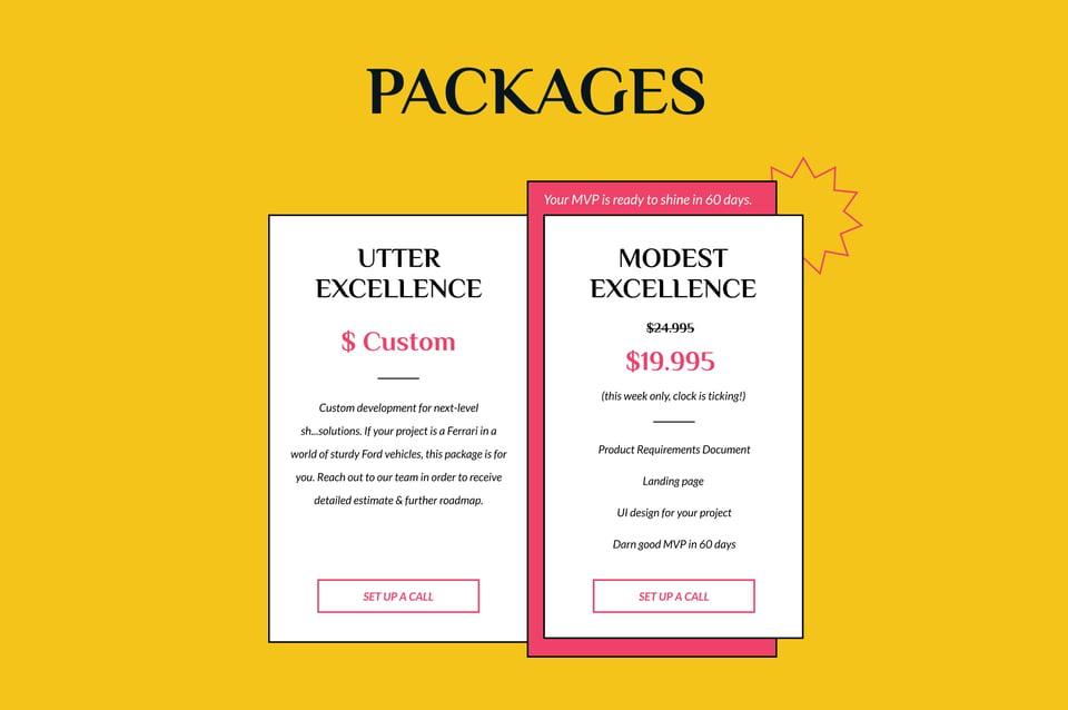 Pricing Table section on MVP Assembly Line section design
