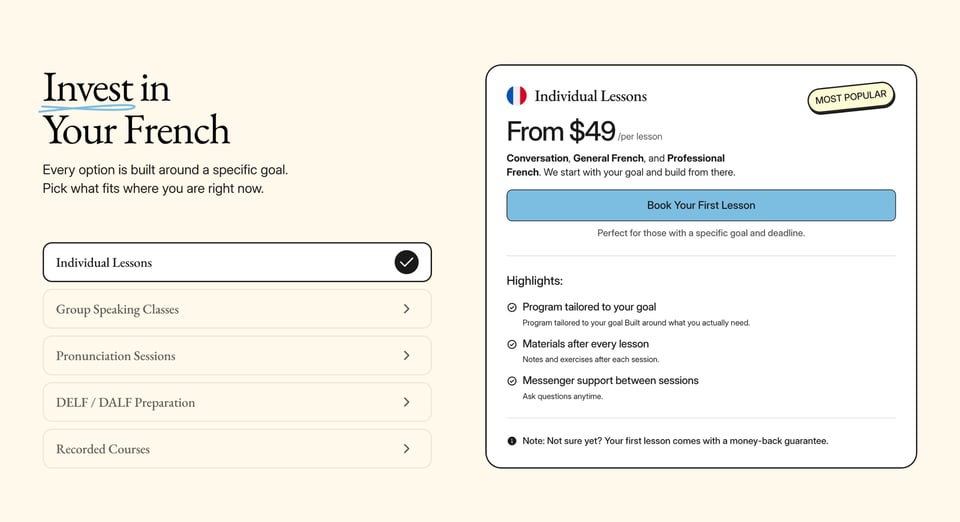 Pricing Table section on Janna Deloume section design