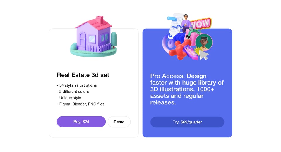Pricing Table section on Real Estate 3D illustrations section design