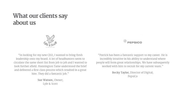 Hannington Tame Testimonials Preview