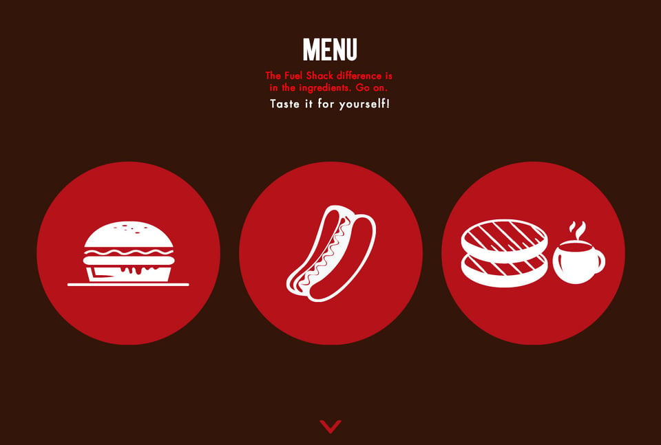 Food & Drinks Menu section on Fuel Shack section design