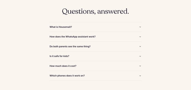 Housemait FAQ Accordion Preview