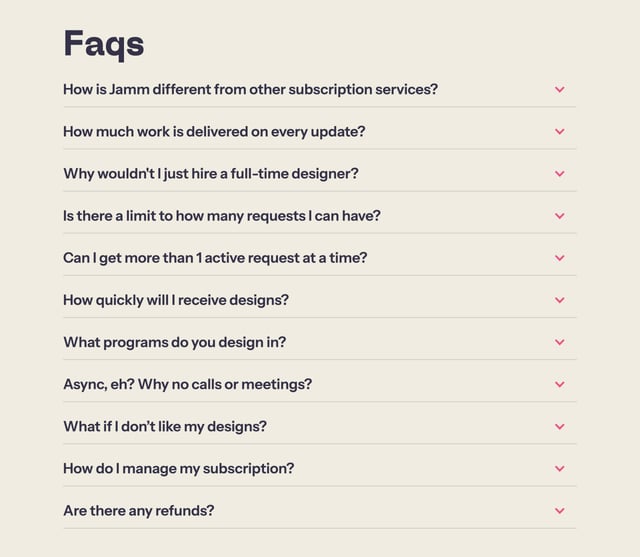 Jamm FAQ Accordion Preview