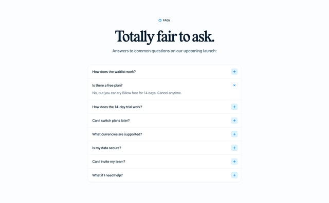 Billow FAQ Preview