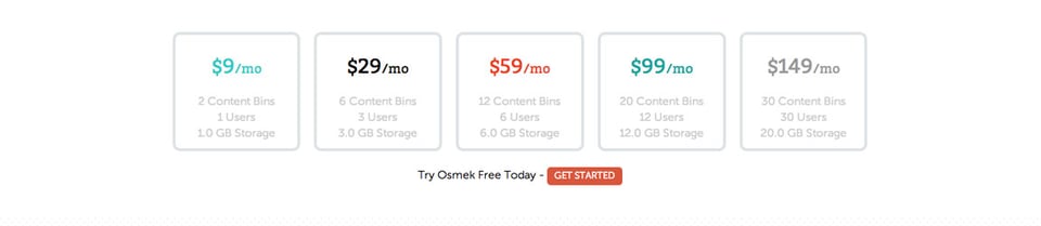 Pricing Table section on Osmek section design