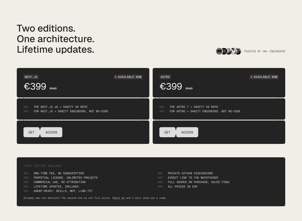 Pricing Table section on The Content Architecture section design