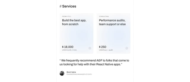 Pricing Table section