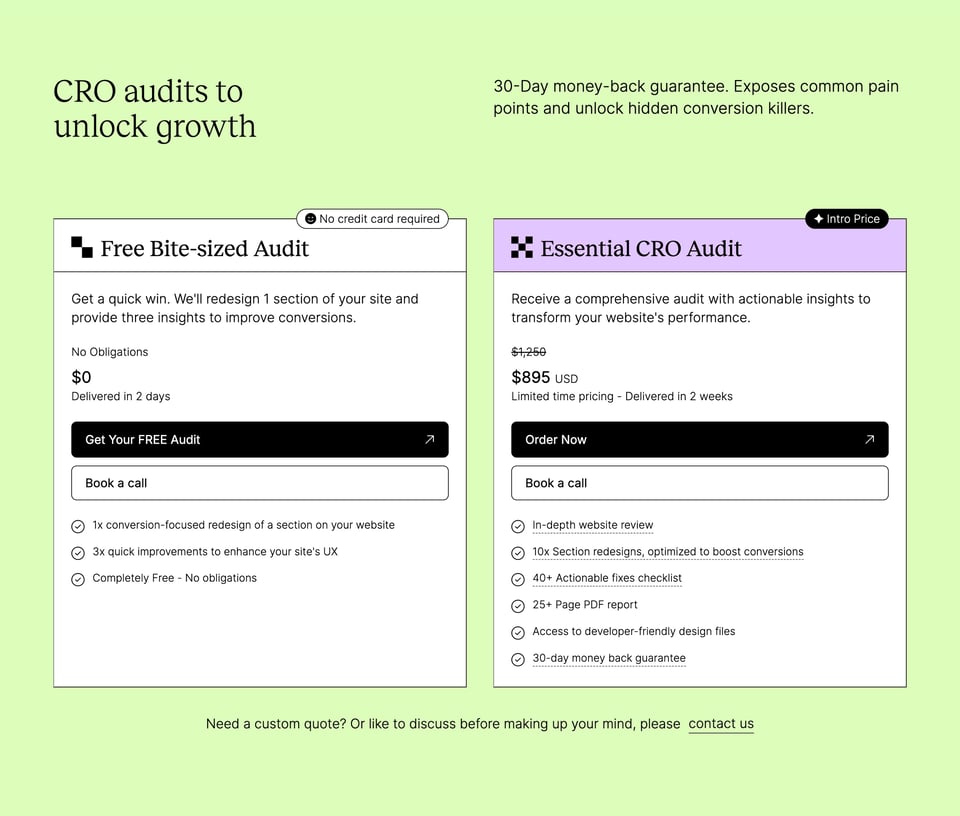 Pricing Table section on Peek Insights section design