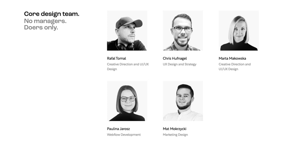 Team section on 8px.studio section design