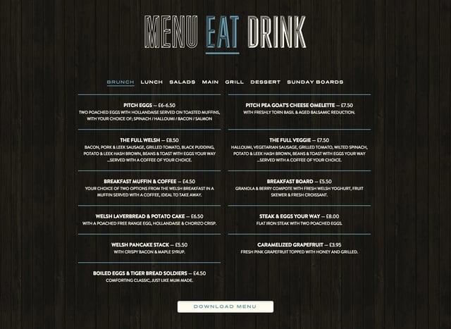 Pitch Bar & Eatery Food & Drinks Menu Preview