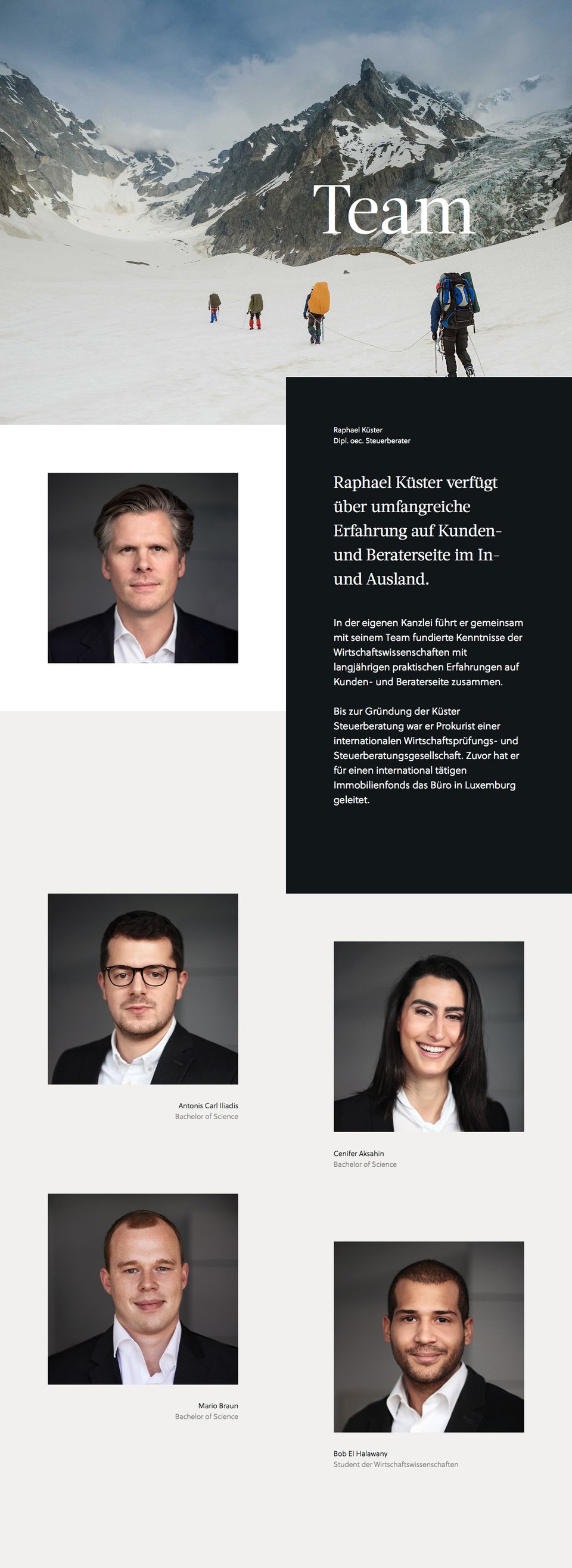Team section on Küster Steuerberatung section design