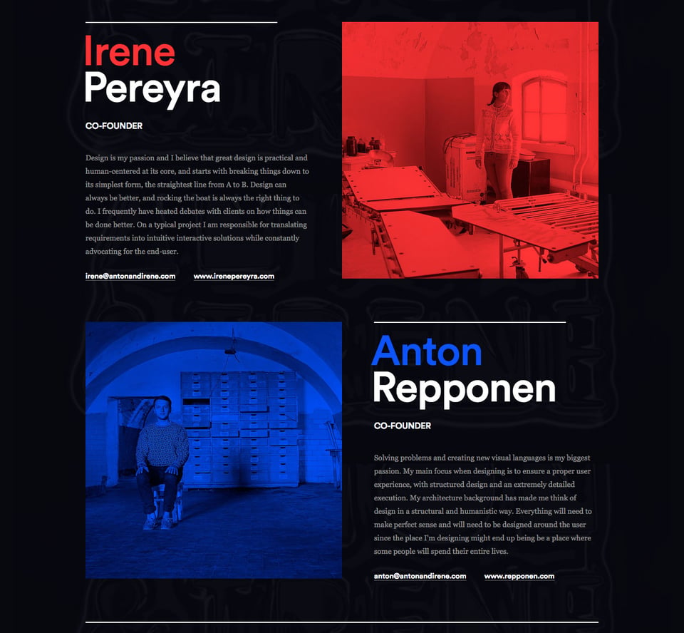 Team section on Anton & Irene section design