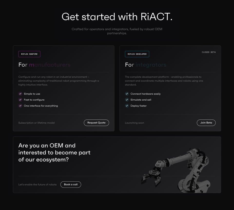 Pricing Table section on RiACT section design