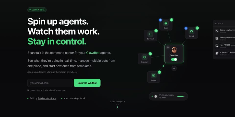Waitlist or Beta Sign Up section on Beanstalk section design