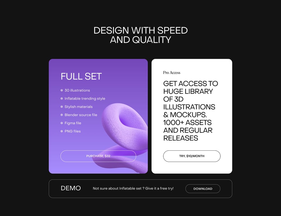 Pricing Table section on Inflatable Abstract 3D Illustrations section design