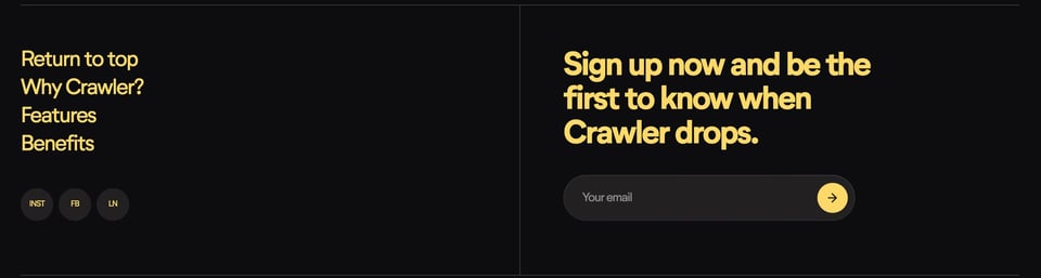 Waitlist or Beta Sign Up section on Crawler section design