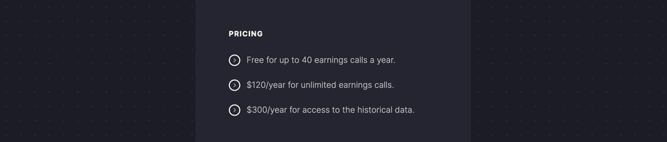 Pricing Table section on Earnings Call section design