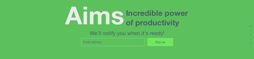 Waitlist or Beta Sign Up section on Aims section design