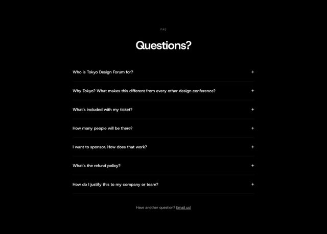 Tokyo Design Forum 2026 FAQ Accordion Preview