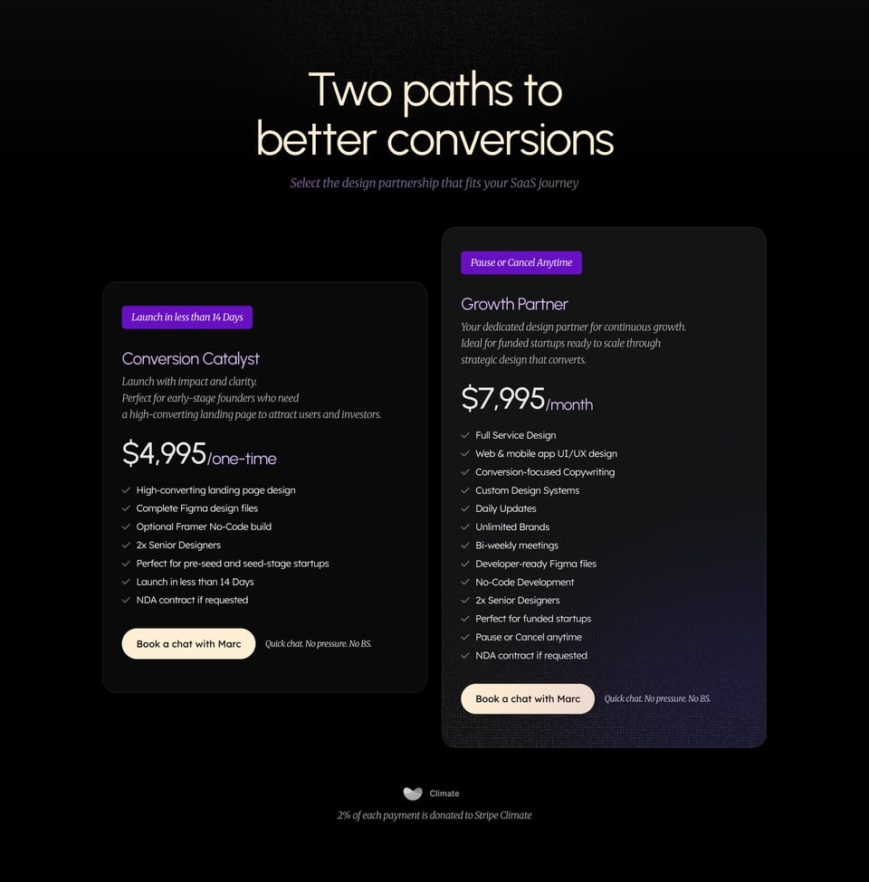 Pricing Table section on HAUS section design