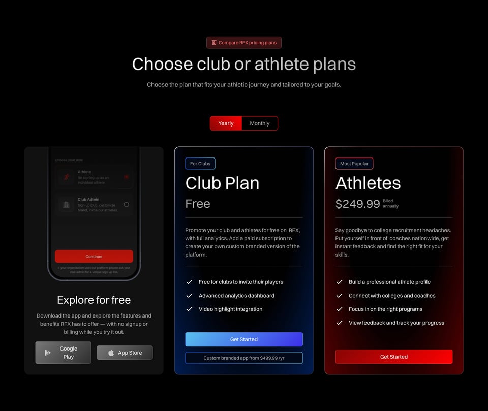 Pricing Table section on RFX section design