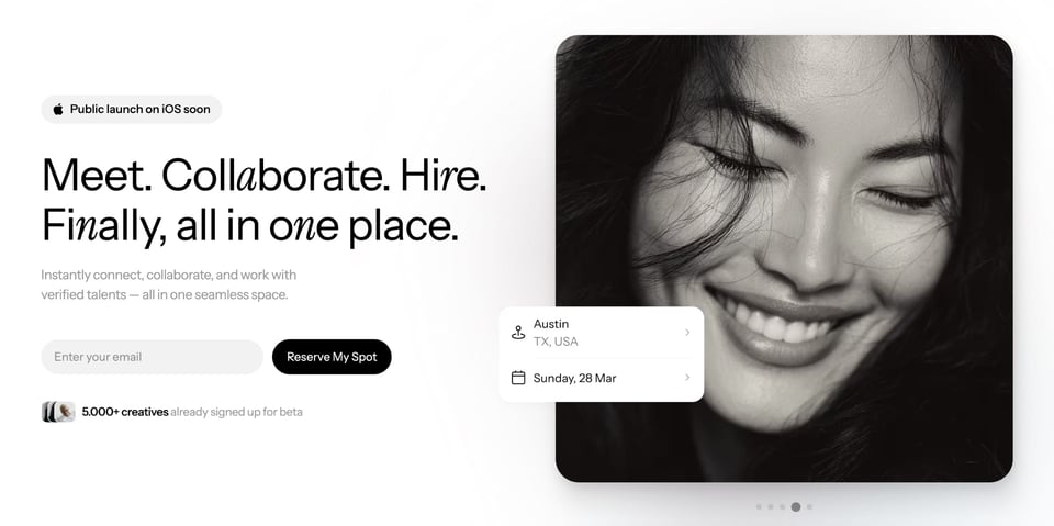 Waitlist or Beta Sign Up section on ISO Meet section design